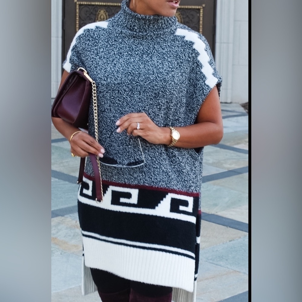 LOFT Turtleneck Drop Shoulder Oversized Marbled Sweater Tunic Women’s XS/S - Picture 2 of 16